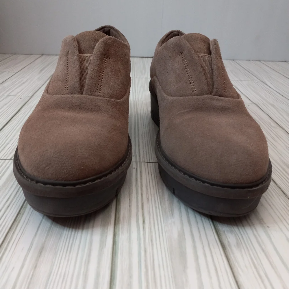 Clarks Taupe Leather Wedge Loafer Shoes